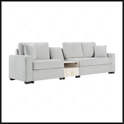 Canapé modulaire moderne avec accoudoirs de rangement, console centrale et coussins moelleux pour un salon confortable