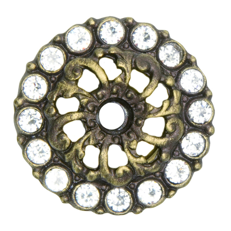 Caché small round back plate with 16 Swarovski Clear Crystals in Chalice, Antique Brass