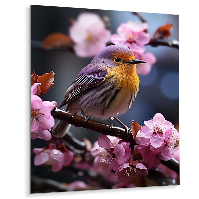 «Yellow Bird On Blossom Cherry III», reproduction d'art sur métal, H 40 po x l 30 po x P 1 po