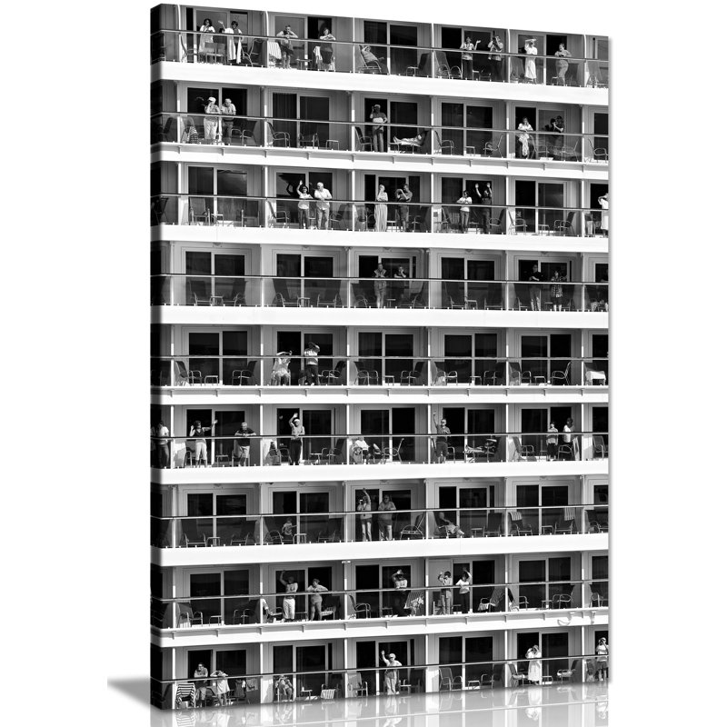 Architectural Hotel Tourists On Balconies - Wrapped Canvas Print, 46cm H x 31cm W