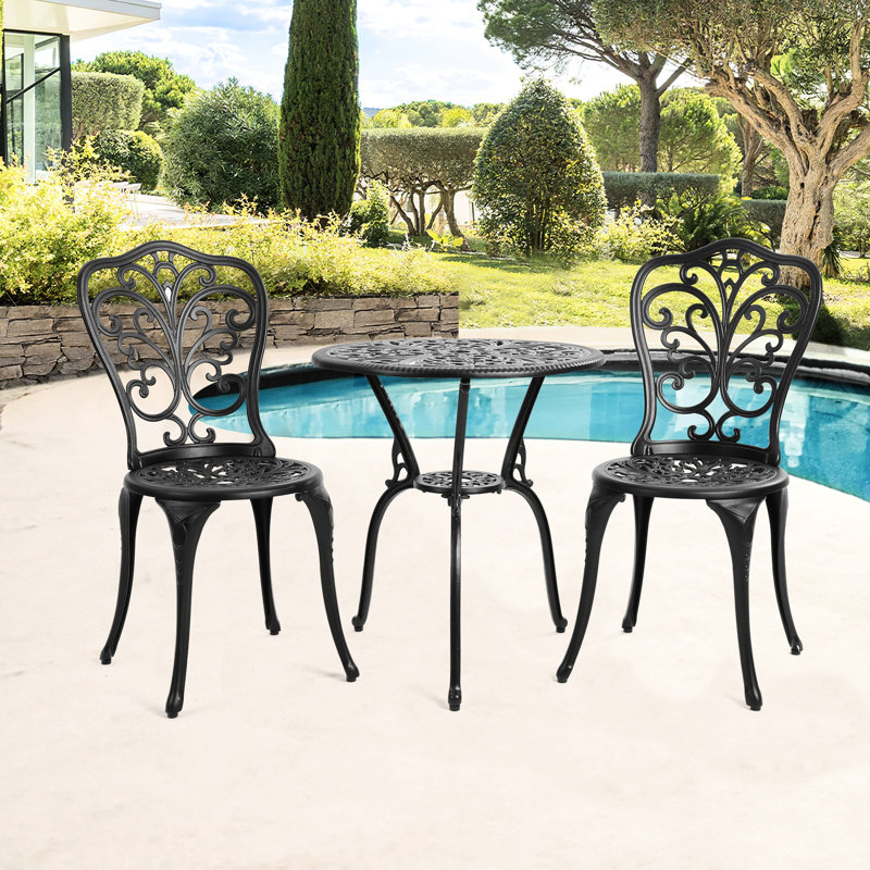 Table de patio et chaises d'extérieur noires - Fonte d'aluminium, rouille - Design assemblé