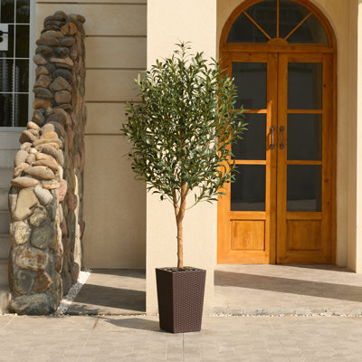 Olive artificielle George avec pot décoratif, faux olivier résistant aux rayons UV avec tronc naturel