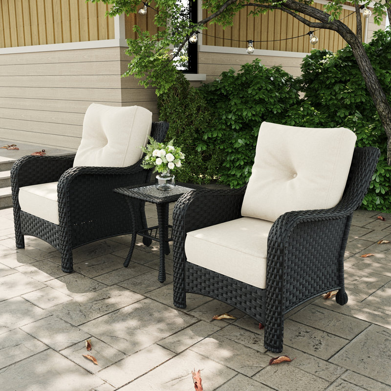 Metal Outdoor Lounge Chair, Beige, Black