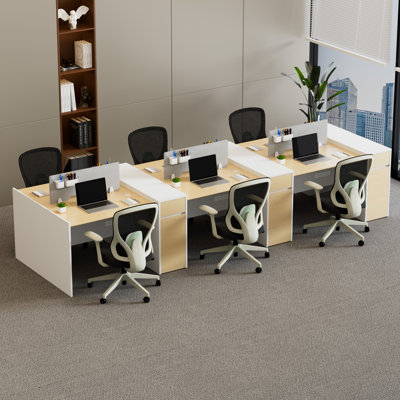 Okeysen 6 Person Workstation Modular Attachable Office Desks & 6 BIFMA Certified Office Chairs Set