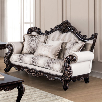 70" W Traditional Loveseat, Dark Cherry/Beige