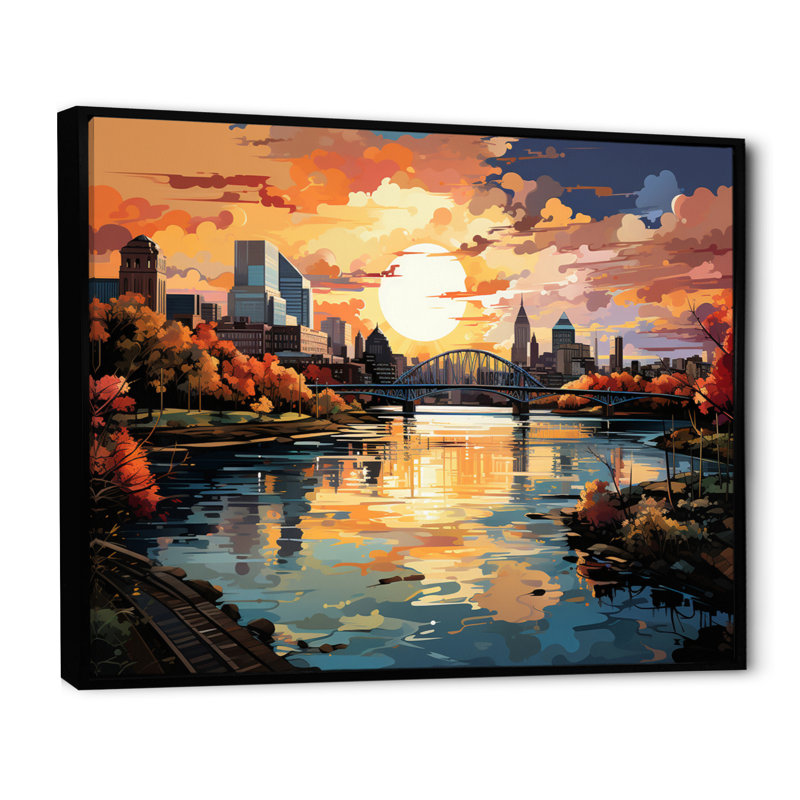 Boston Popart II - reproduction sur toile, Cadre flottant noir, H 16 po x l 32 po x P 1 po