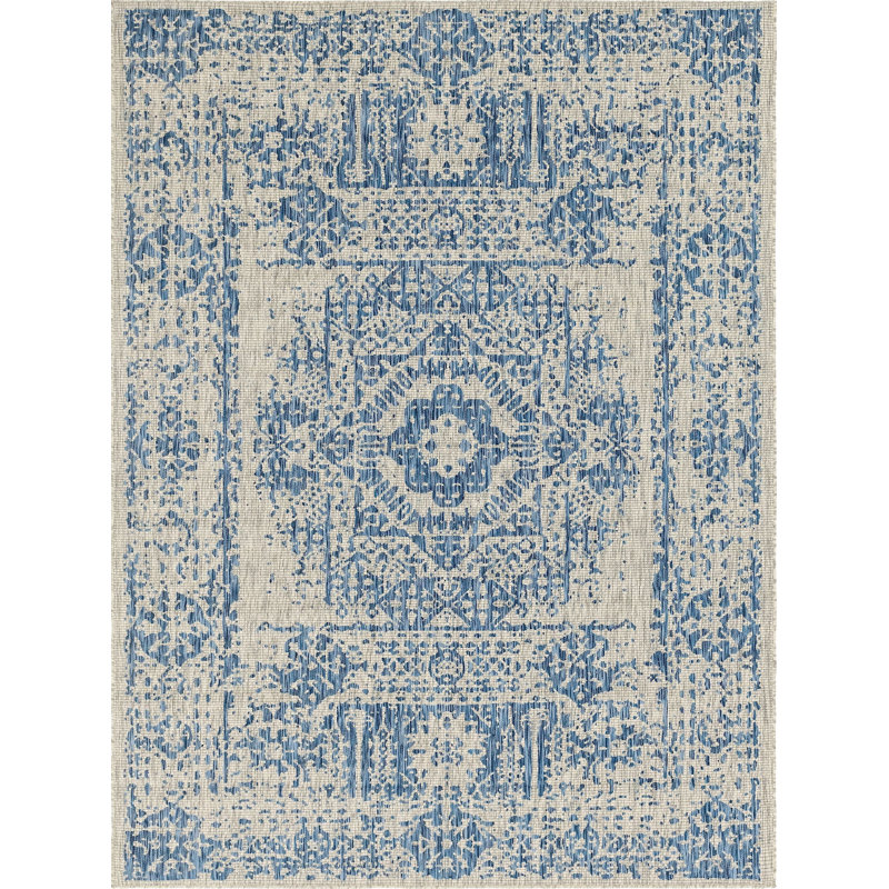 Tapis d'extérieur Nile de couleur turquoise, Rectangle 8 pi x 11 pi 4 po