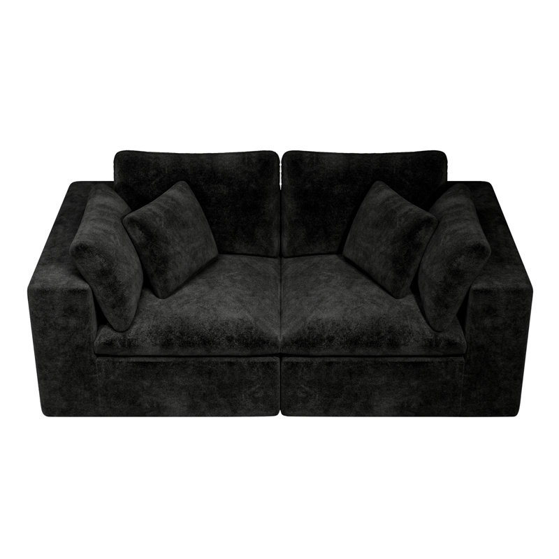 Canapé modulaire modulaire, canapé rembourré compressé, 2, H 25,6 po x l 78,8 po x P 39,4 po, Noir