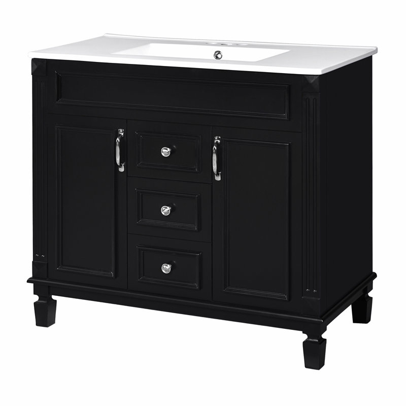 Modern Bathroom Storage Cabinet with 2 Soft Closing Doors and 2 Drawers