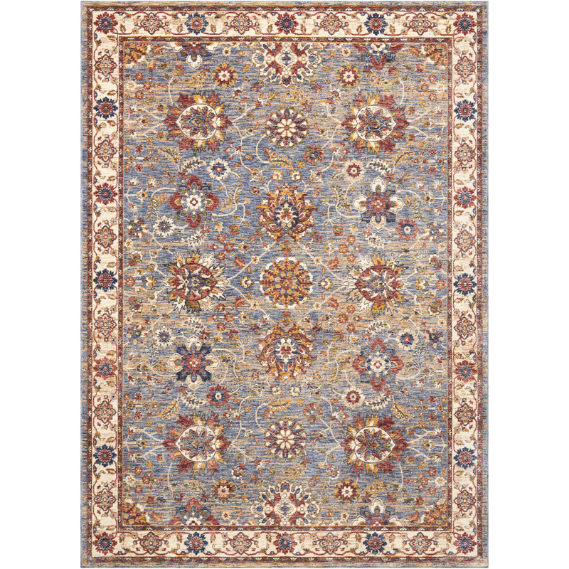 Tapis bleu d'inspiration persane Isabell, Rectangle 5 pi 3 po x 7 pi 6 po