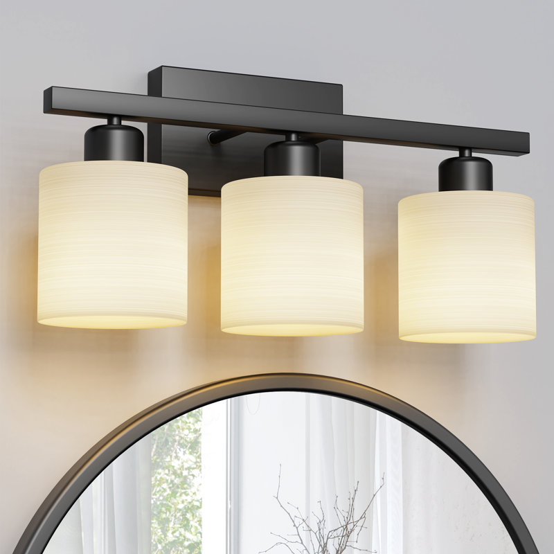 Bathroom Light Fixtures, Bathroom Lighting Fixtures Over Mirror, Interior Classic Vanity Lights, Modern Bathroom Vanity Light With Textured White Glass Shade, Brushed Gold, 3-light