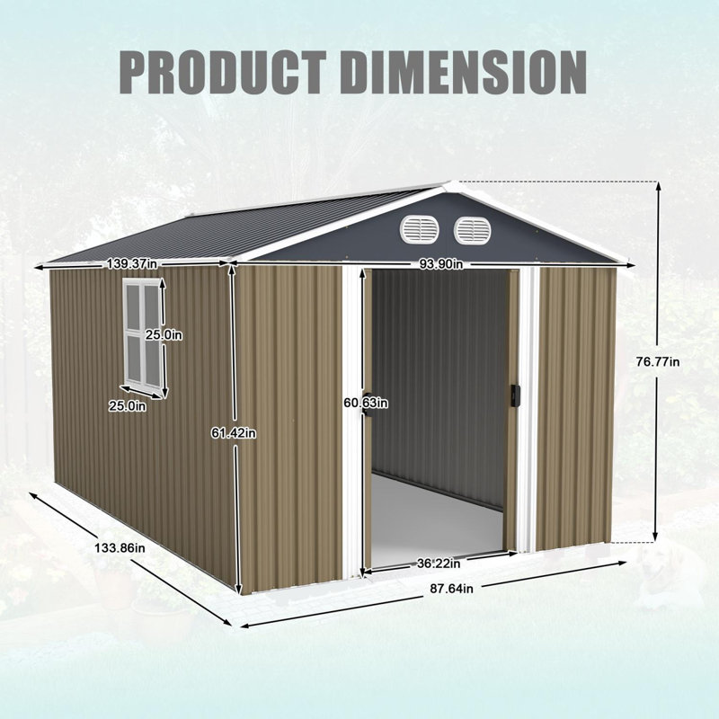 Remise de rangement extérieure en métal 8 x 12 pi avec porte verrouillable et fonctions de ventilation