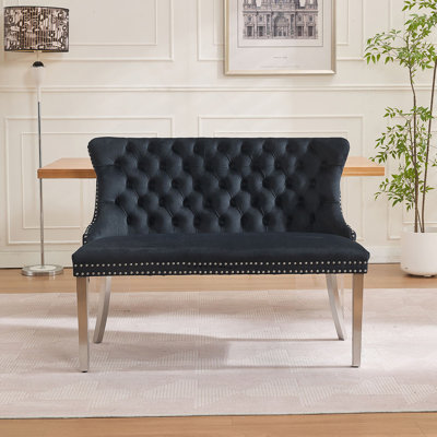 Banc de causeuse en velours double, sièges de cuisine et de salle à manger, banc capitonné à 2 places avec boutons faits à la main, dossier à oreilles, ensemble de style Mid-Century moderne, paquet simple