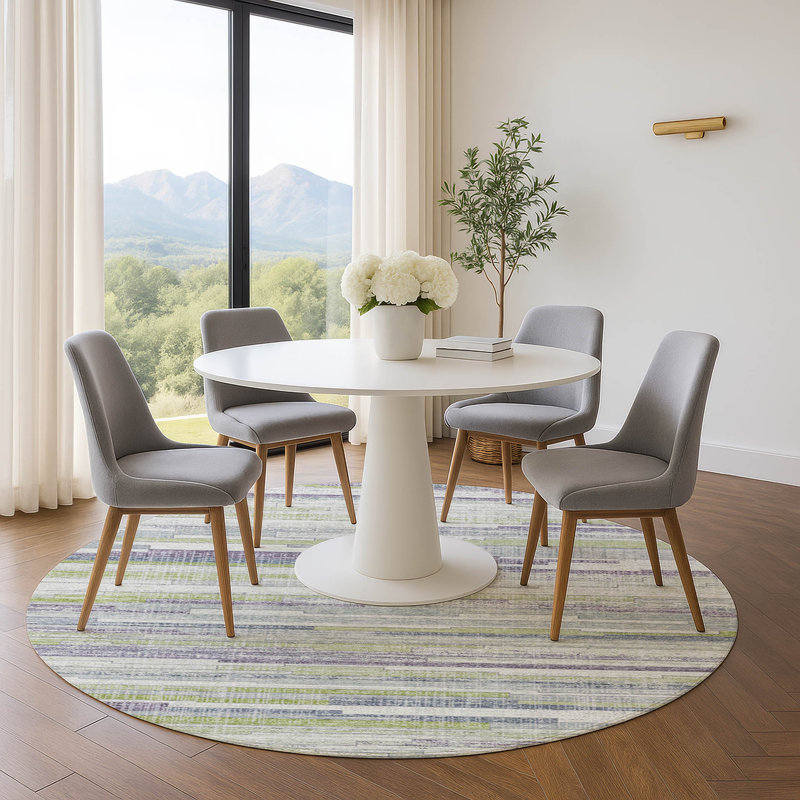 Premium Machine Washable Ansley AMF2000 Stripes Rug, Round 8'