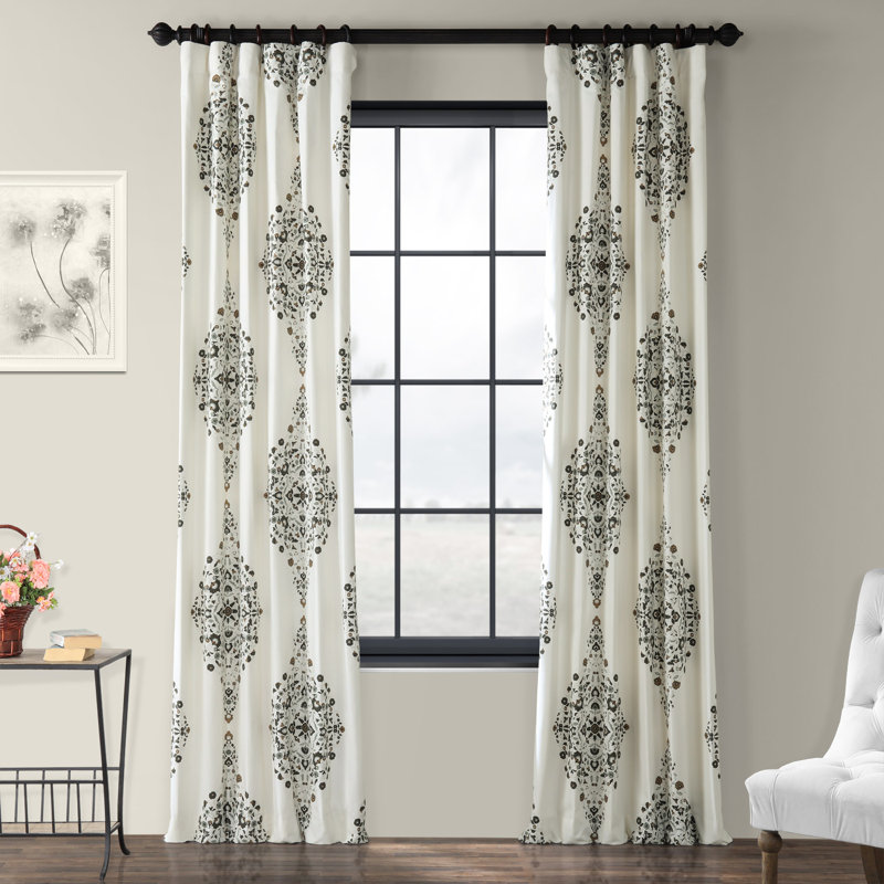 Mcclenton Damask Cotton Room Darkening Single Curtain Panel, 50" W x 84" L, Kerala Cocoa