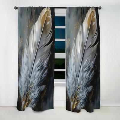 Plumes V dorées - Rideau en plumes glamour - Rideau floral occultant en velours - 1 panneau