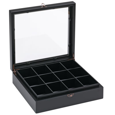 Beechwood Tea Chest with Window, 12 Compartments