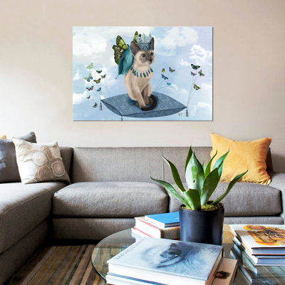 «Chat sur coussin avec papillons II» par Fab Funky - impression sur toile tendue
