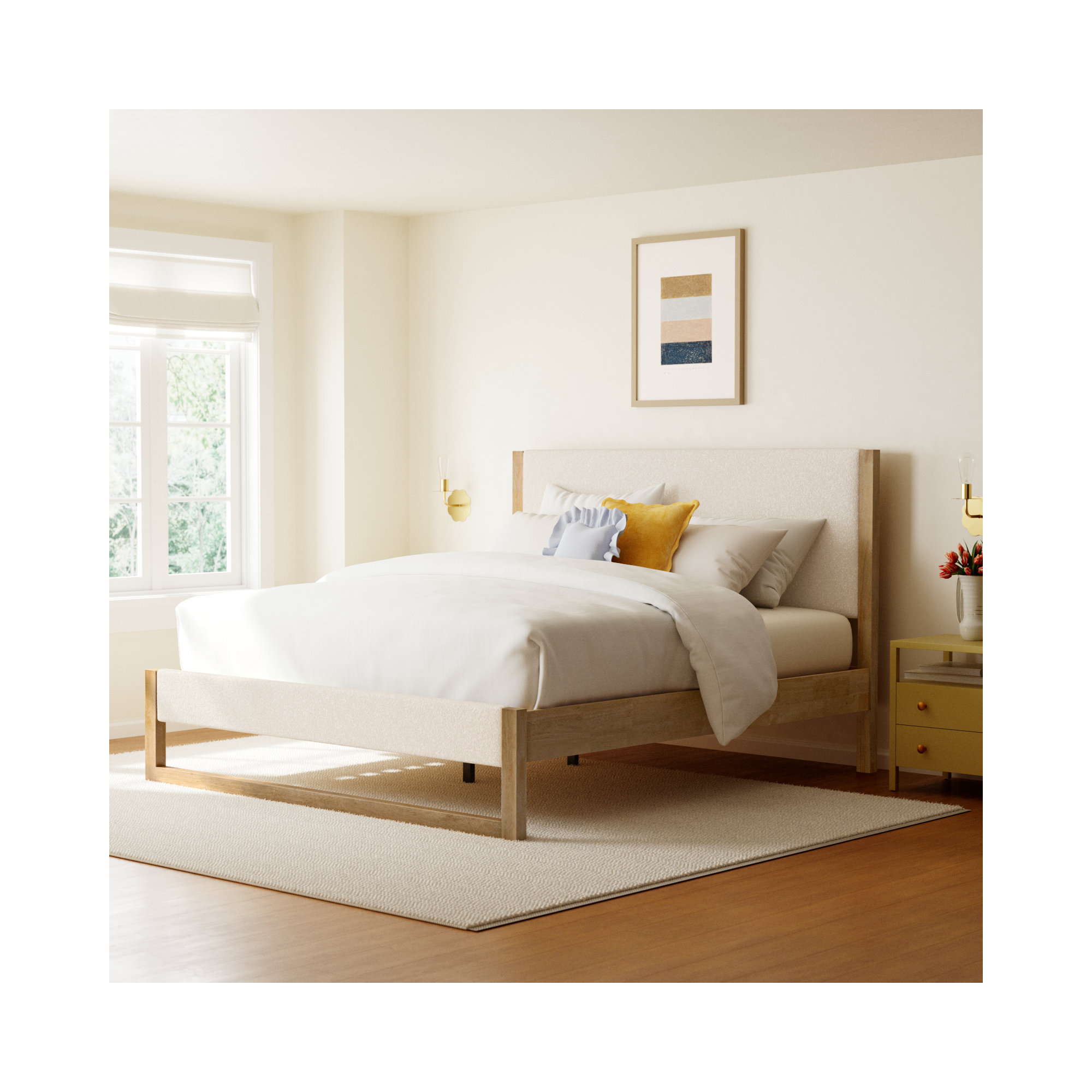 Maura Upholstered Cream Boucle Bed Frame, King