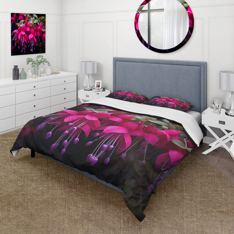 Ensemble de housse de couette en microfibre / polyester Fuschia Vivace Flowers II Bedding
