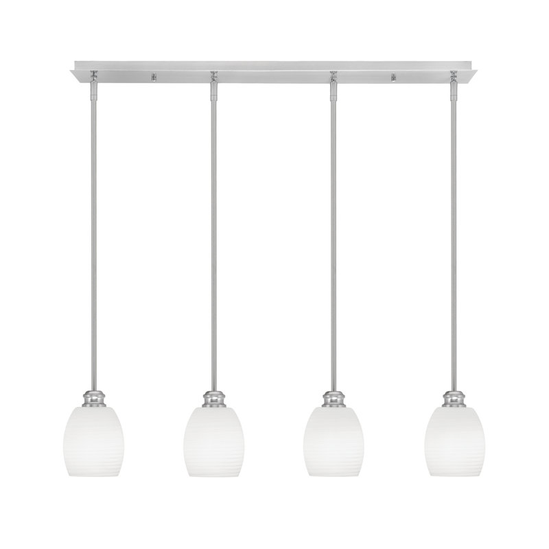Edge 4 Light Linear Pendalier Shown With 5" White Linen Glass, Brushed Nickel
