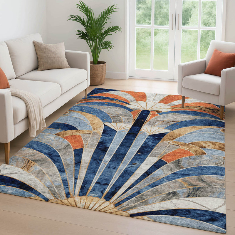 Premium Machine Washable Mayfield geometric Rug, 2'6" x 3'10", Navy