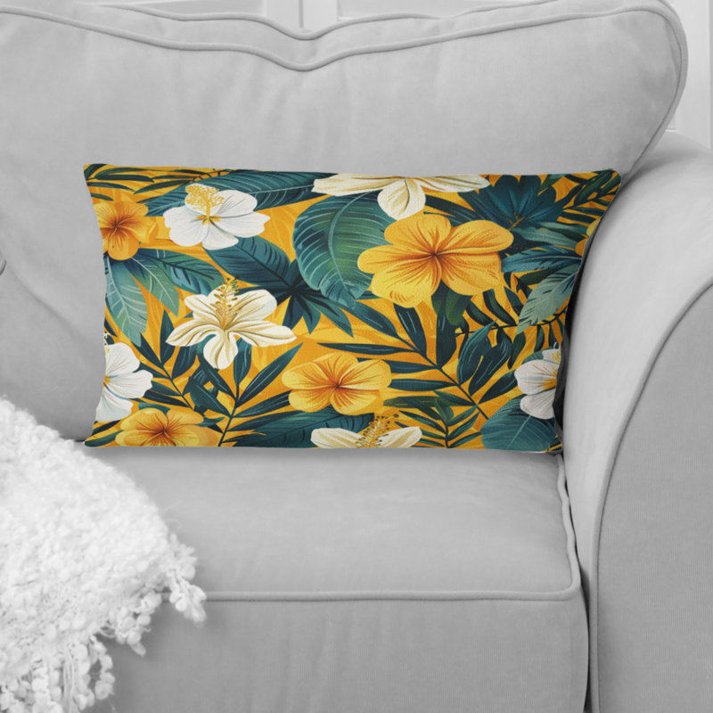 Coussin lombaire fleurs tropicales jaune et vert