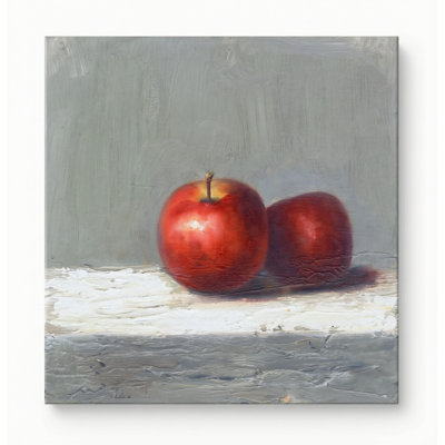 'Red Apples Still Life' Wrapped Canvas Print, Impasto Oil Painting Food Kitchen Wall Art