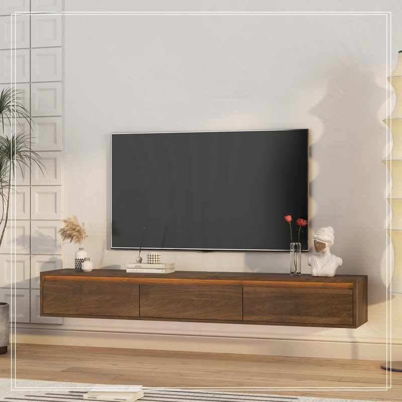 Floating TV Stand, Wall Mounted TV Shelf with Led Lights & Power Outlet,High Gloss TV Cabinet for Wood tv Stands for Living Room