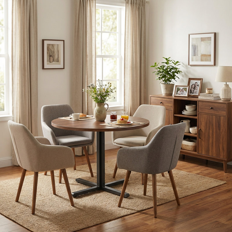 Table de cuisine ronde de 31,5 po de largeur avec cadre robuste pour 2 à 4 personnes, Noyer Somber / noir