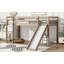 Lit simple mezzanine bas avec glissade, échelle, barrières de sécurité, lit mezzanine simple en bois d'hévéa, naturel