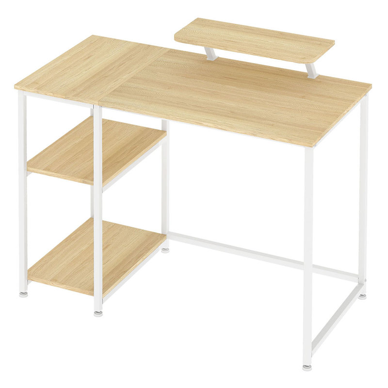 Metal Base Computer Desk, Natural/White