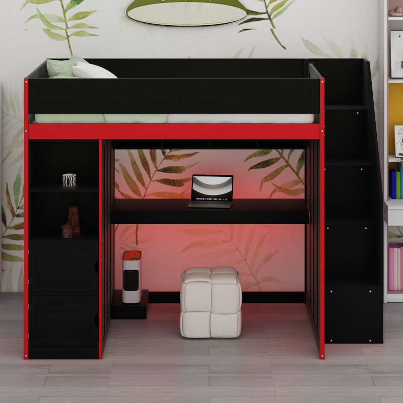 Lit mezzanine avec bureau et rangement Gaming