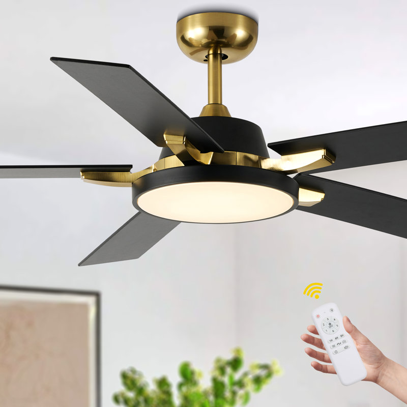 52"Modern Black Ceiling Fan with Dimmable LED Lights, 3 Color, Reversible DC Motor 6 Speed and Remote Control for Living Room
