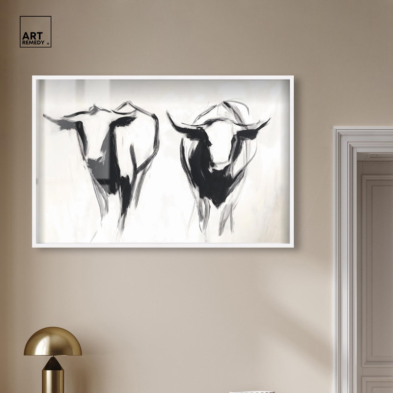 «Bovine I Shadowbox», reproduction d'art de ferme par Art Remedy, H 31 po x l 46 po, Blanc