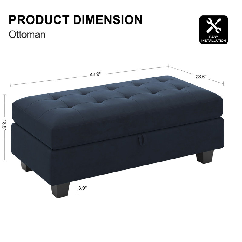 Tabouret de rangement avec repose-pieds de 46,9 po Skerl, Bleu