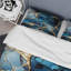 Ensemble de housse de couette abstrait doré et saphir bleu marbré VI-101242185
