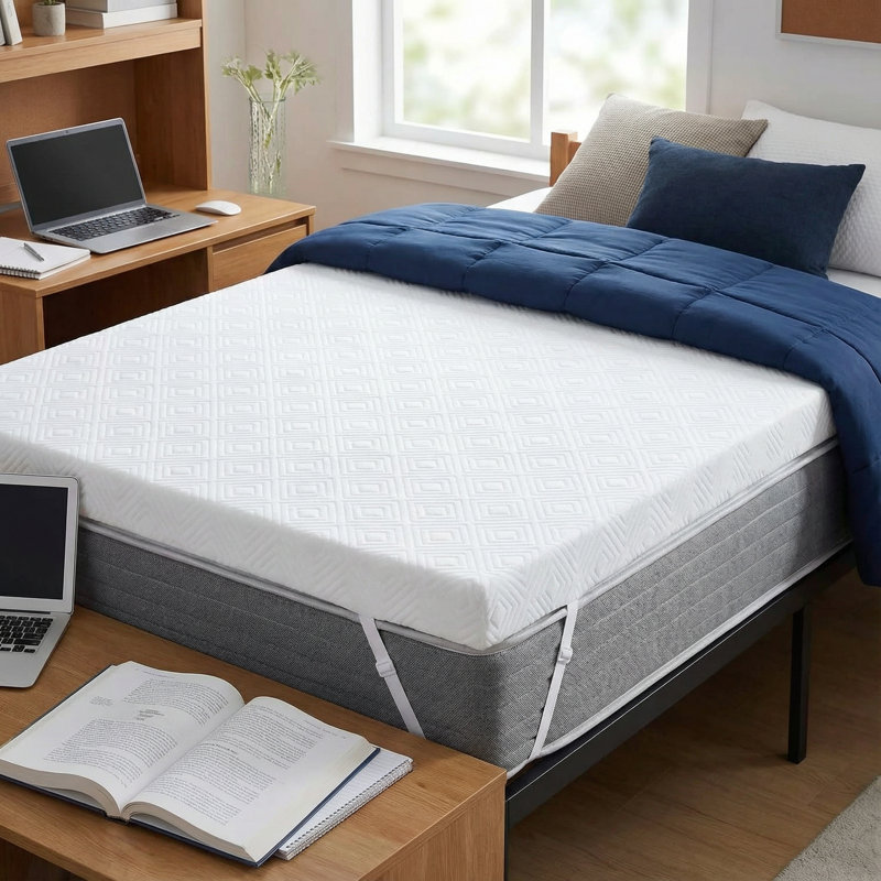 Merrillville Alwyn Home Premium 2-Inch Memory Foam Mattress Topper with Cooling Gel, Blue, Twin XL