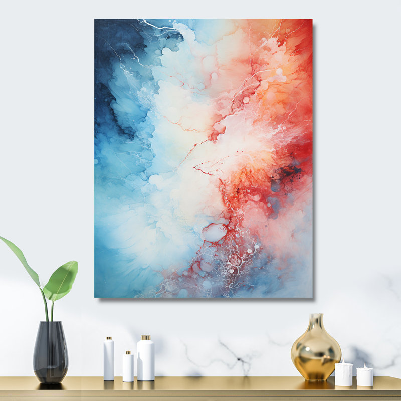 Feu et glace Tachisme Drift II - art mural en métal Tachisme, H 32 po x l 16 po x P 1 po