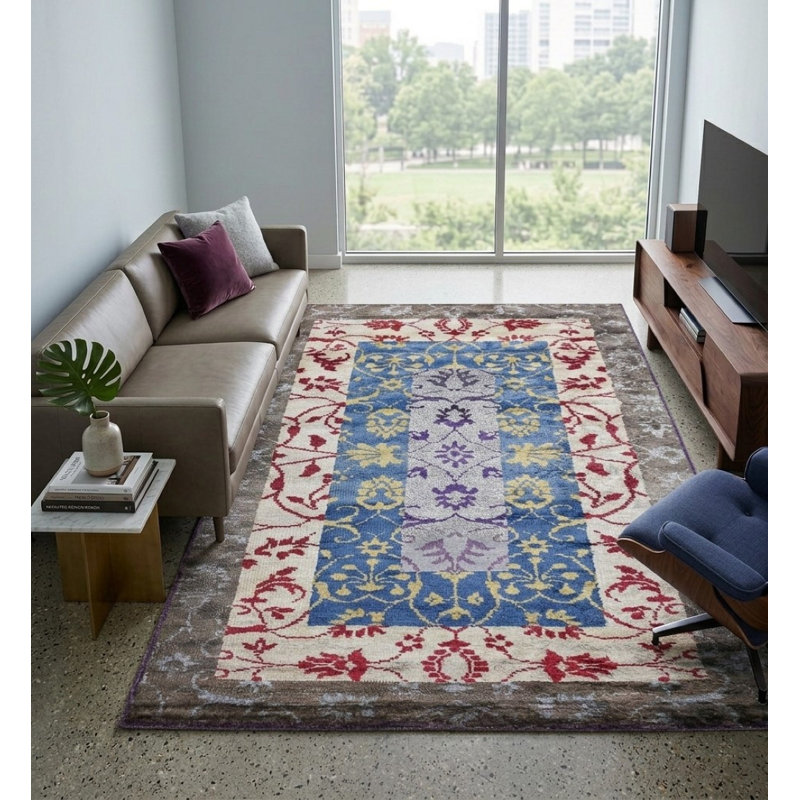 Oriental Hand Knotted Viscose Multicolor Rectangle Area Rug
