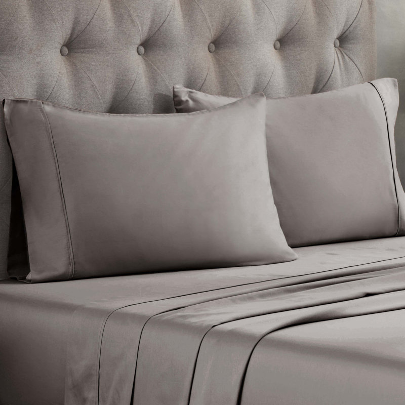 Superior 300 Thread Count Egyptian Cotton Blend Solid Pillowcases Set, Standard, Grey