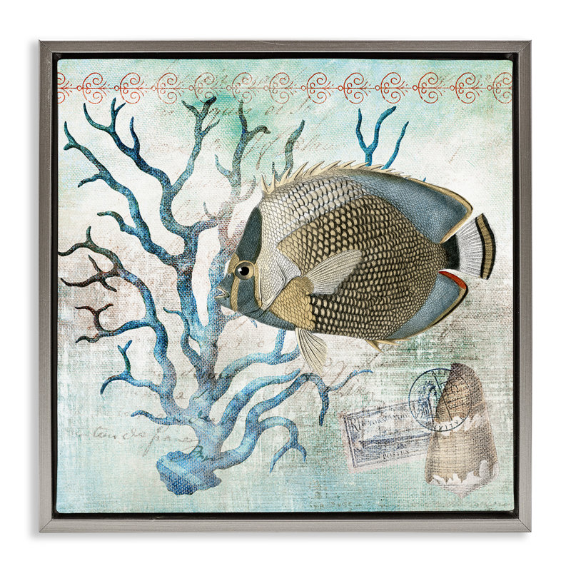 Poteau rétro et vie aquatique, H 18 po x l 18 po, Cadre flottant gris lustré