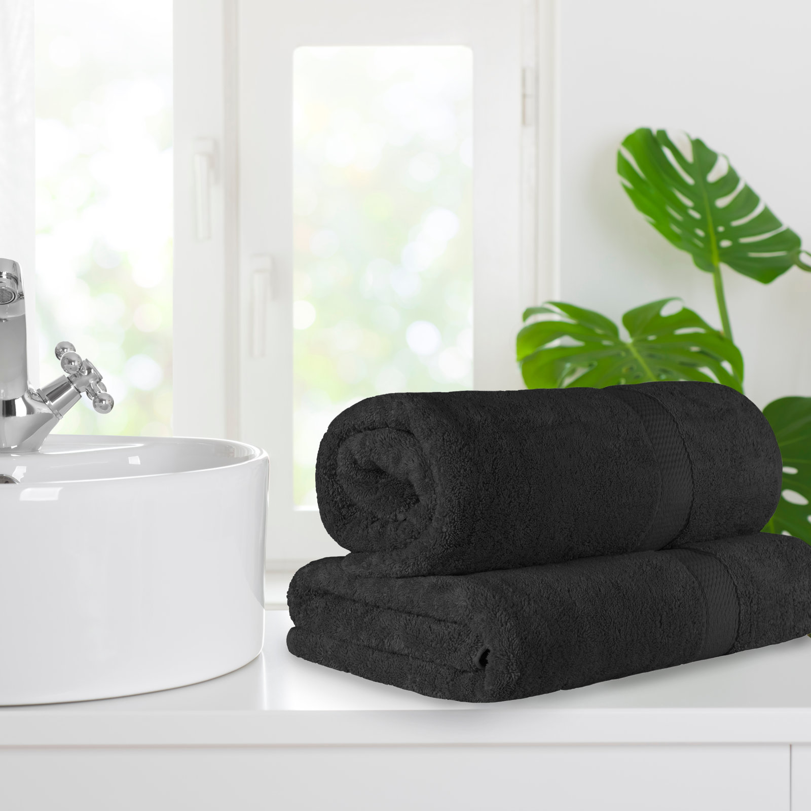 Renata 2 Piece 800 GSM Certified Egyptian Cotton Bath Sheet Set , Black
