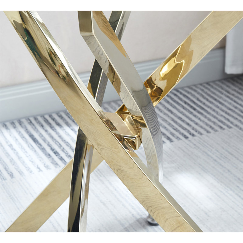Babb Glass Cross Legs End Table, Gold