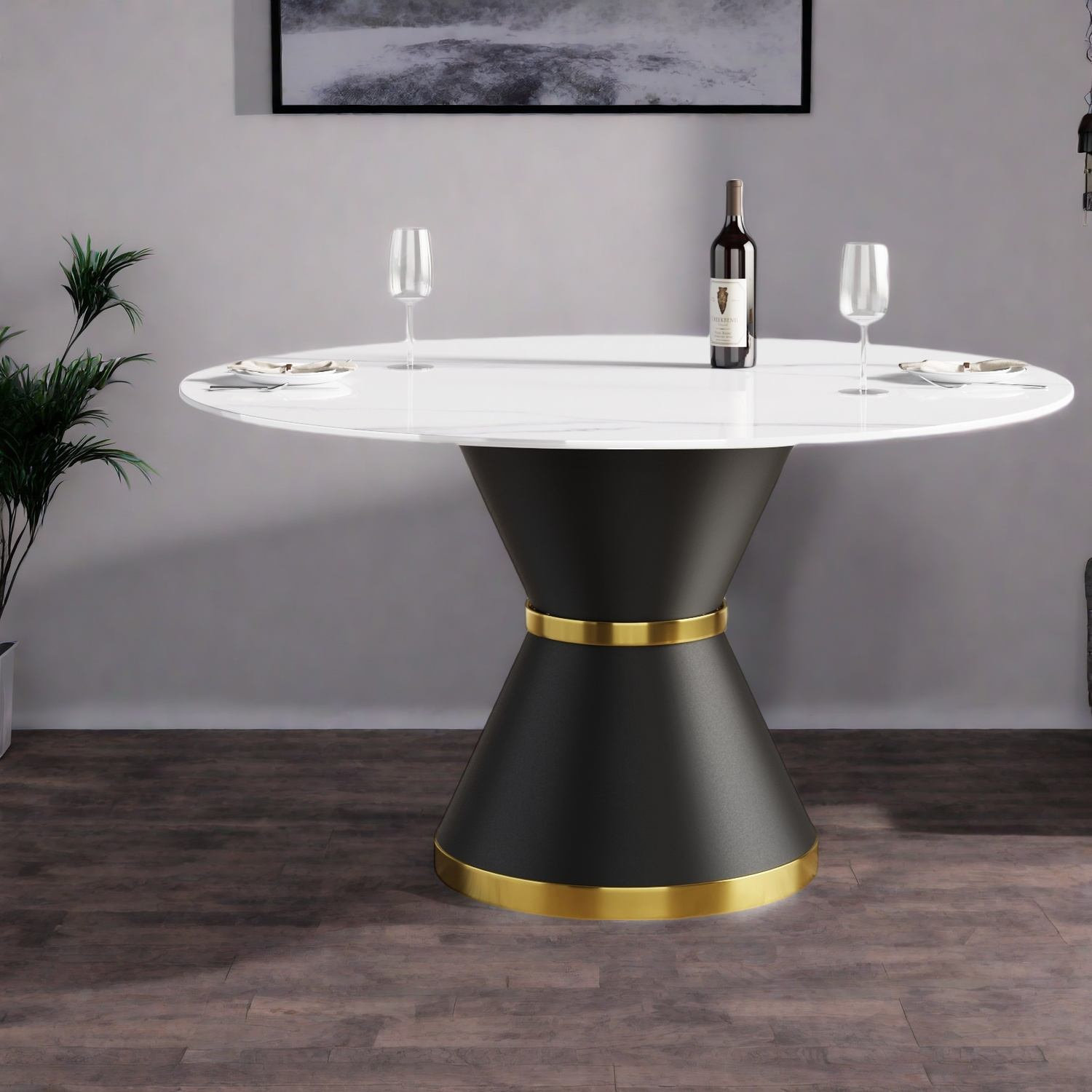 Wrought Studio Durable Round Dining Table, Sintered Stone Top With ...