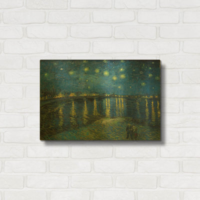 «Starry Night Over the Rhone» par Vincent Van Gogh, art mural en métal doré, 24 po x 16 po