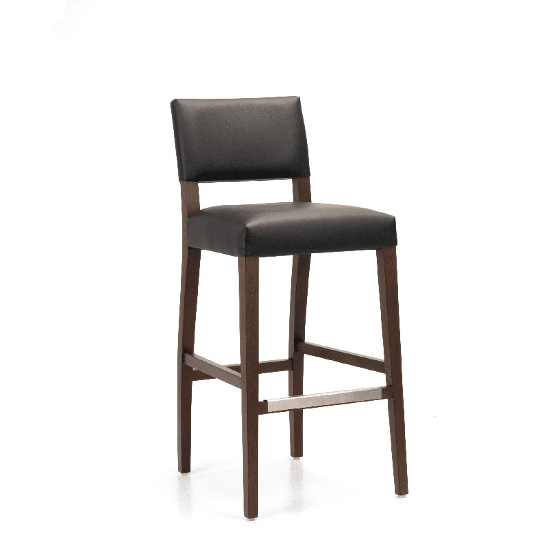 Tabouret en bois de hêtre massif avec assise et dossier rembourrés, Marron foncé