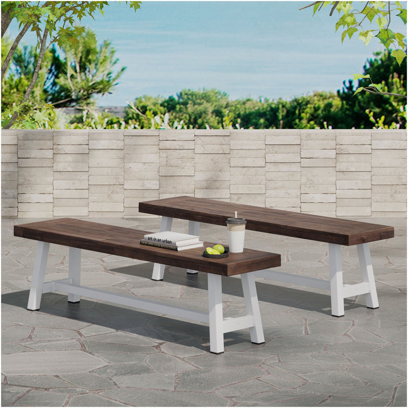 Outdoor Carlisle Benches, Sandblasted Dark Brown + White(Set Of 2), Dark Brown/White
