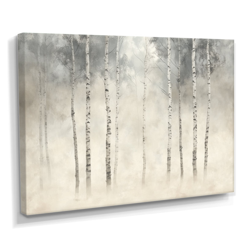 Nordic Birch Forest Calm I - art mural botanique gris, H 34 po x l 44 po, Toile tendue