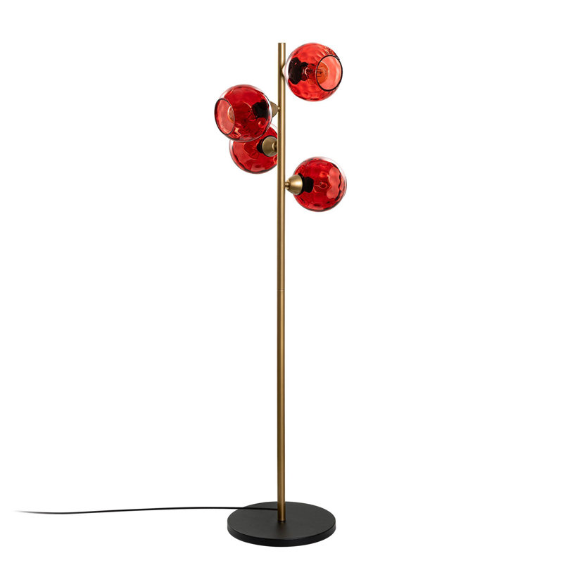 Modern Floor Lamp with Metal Body and Glass Cap, Gold Finish, 14.2 x 14.2 x 53.1 inches | Socket Type: 4 x E27 Max 40W | Elegant Design for Living Room, Bedroom, & Home Office, IP20 Rated, Bulb Not Included